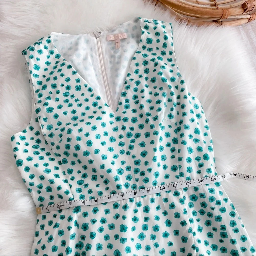 Rebecca Taylor Emerald Daisy Print Mini Dress Cream Green Floral Ruffle V-neck 4 - Picture 10 of 12